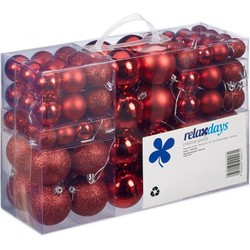 100x Rode kunststof kerstballen 3, 4 en 6 cm glitter, mat, glans - Kerstbal