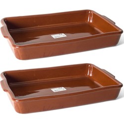 Set van 2x stuks bruine ovenschaal/braadsledes van aardewerk 41,5 x 28 x 7 cm - Ovenschalen