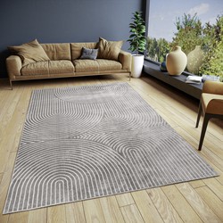 Japandi vloerkleed - Laagpolig - Viscose - Grijs - 80 X 200 CM