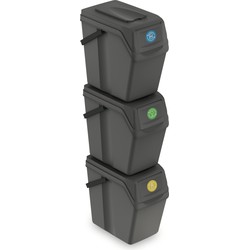 Prosperplast Afvalscheidingprullenbakken - 3x 25L - grijs - prullenbak - Prullenmanden