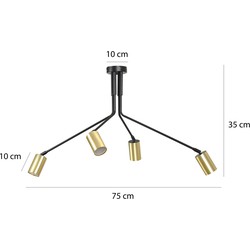 Mikkeli 4x GU10 richtbare hanglamp zwart met goud