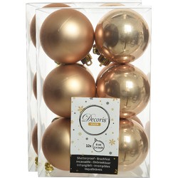 24x stuks kunststof kerstballen toffee bruin 6 cm glans/mat - Kerstbal