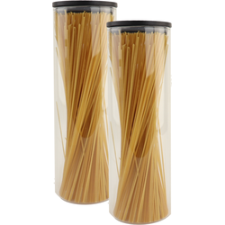 OTIX Voorraadpot - Glas - met Deksel - Set van 2 - 1320ml - Zwart - Hout - SERENITY