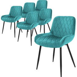ML-Design Set van 6 Eetkamerstoelen Eetkamerstoel met Rugleuning en Armleuningen, Turquoise, Fluwelen Zitting, Metalen Poten, Keukenstoelen Woonkamerstoelen Woonkamerstoel Gestoffeerde Stoelen Stoel