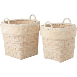 J-line - Set Van 2 Manden Rond Met Handvaten Imitatiebont Afneembaar Rotan Plat Naturel White Wash - 39.5x39.5x37.5cm