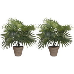 Mica Decorations Palm kunstplant/struik - 2x - groen - H30 x D35 cm - Kunstplanten