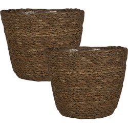 Set van 4x stuks plantenpot/bloempot van jute/zeegras diameter 15 cm en hoogte 12 cm camel bruin - Plantenpotten