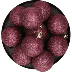 Kerstversiering set glitter kerstballen aubergine roze 6 - 8 -10 cm - pakket van 50x stuks - Kerstbal