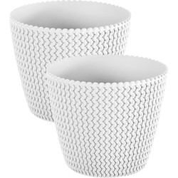 Set van 2x stuks plantenpotten/bloempotten kunststof dia 16 cm en hoogte 13 cm parel wit - Plantenpotten