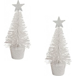 Kerstboompje - 2x - glitter wit - klein - 15 cm - kerstversiering - Kunstkerstboom