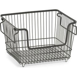 Zeller opberg draadmand zwart - stapelbaar - 33x27x21 cm - metaal - Opbergmanden