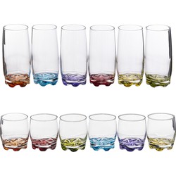 Set van 12x stuks drinkglazen/waterglazen - kleurenmix - Drinkglazen