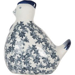 Clayre & Eef Decoratie Beeld Kip Wit Blauw Keramiek