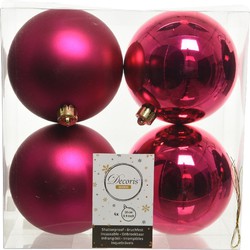 Decoris Kerstballen - 4x st - bessen roze - D10 cm - kunststof - Kerstbal