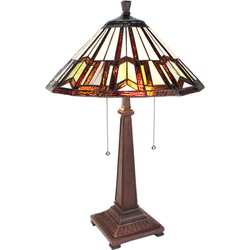 LumiLamp Tiffany Tafellamp  Ø 41x64 cm Beige Bruin Glas Kunststof Rond Tiffany Bureaulamp