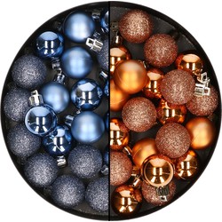 40x stuks kleine kunststof kerstballen donkerblauw en koper 3 cm - Kerstbal