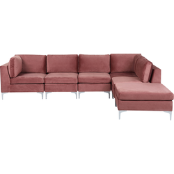 EVJA - Hoekbank met ottomaan 5-zits - Roze - Linkerzijde - Fluweel