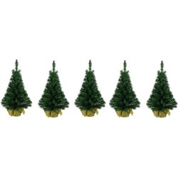5x Mini kunst kerstboom in jute zak 75 cm - Kunstkerstboom