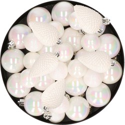 Kerstversiering kunststof kerstballen parelmoer wit 6-8-10 cm pakket van 50x stuks - Kerstbal