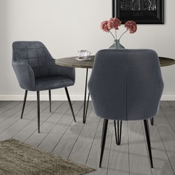 Set van 2 eetkamerstoelen, donkergrijs, met rugleuning en armleuningen