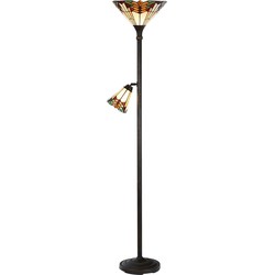 LumiLamp Tiffany Vloerlamp  Ø 30x178 cm Beige Rood Metaal Glas Staande Lamp