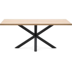 Kave Home - Argo tafel afgewerkt in naturel melamine en stalen poten met zwarte afwerking 200 x 100 cm