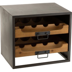 J-line - Kast 2 Laden Voor Wijnflessen Metaal/hout Naturel - 44x35x38cm