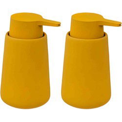 2x Stuks Zeeppompjes/zeepdispensers van keramiek - mosterd geel - 250 ml - Zeeppompjes