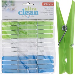 144x Wasgoedknijpers groen/blauw/wit van kunststof 7 cm - Knijpers