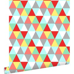 ESTAhome behang driehoekjes rood, geel en blauw - 53 cm x 10,05 m - 138715