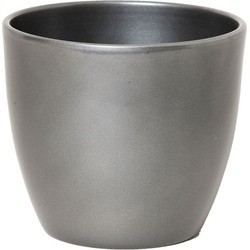 Bloempot glanzend zilver metallic keramiek voor kamerplant H22.5 x D25 cm - Plantenpotten