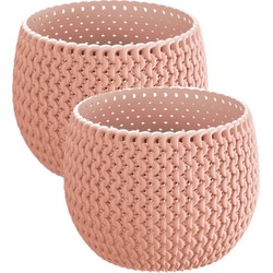 Set van 2x stuks plantenpotten/bloempotten kunststof dia 14.5 cm en hoogte 11 cm zalm roze - Plantenpotten