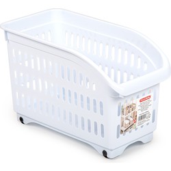 Plasticforte opberg Trolley Container - wit - op wieltjes - L30 x B15 x H18 cm - kunststof - Opberg trolley