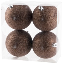 Cosy & Trendy Kerstballen - 4 st - donkerbruin - glitters - 10 cm - Kerstbal