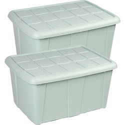 Plasticforte Opbergbox met deksel - 2x - Mintgroen - 60L - kunststof - Opbergbox