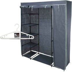 Mobiele kledingkast incl 10x kledinghangers - opvouwbaar - grijs - 167 x 141 cm cm - Campingkledingkasten