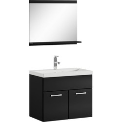 Badplaats Badkamermeubel Montreal Set 02  60 x 35 cm - Zwart Hoogglans - Badmeubel met spiegel