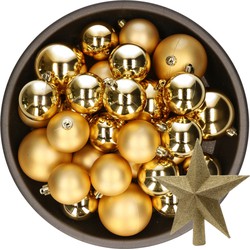 Kerstversiering kunststof kerstballen met piek goud 6-8-10 cm pakket van 45x stuks - Kerstbal