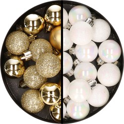 34x stuks kunststof kerstballen goud en parelmoer wit 3 cm - Kerstbal