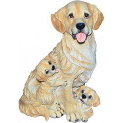Honden beeldje Golden Retriever met puppies - beige - 35 cm - Beeldjes