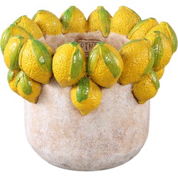 PTMD Bloempot Latesha - 23x23x17 cm - Cement - Geel