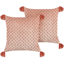 RUMHORA  - Sierkussen set van 2 - Roze - 45 x 45 cm - Fluweel