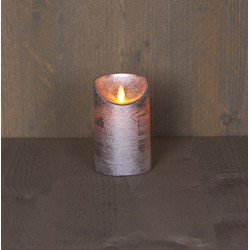 Batterijverlichting kaars wax rustiek met bewegende vlam zilver 12.5 cm - Anna's Collection