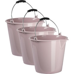 3x stuks huishoud schoonmaak emmers kunststof oud roze 9 liter inhoud 30 x 26 cm - Emmers