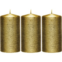 3x Kaarsen creme goud 7 x 13 cm 25 branduren sfeerKaarsen - Stompkaarsen