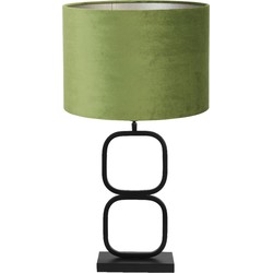 Tafellamp Lutika/Velours - Zwart/Olijfgroen - Ø30x67cm