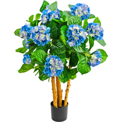 Greenmoods Kunstplant Hortensia - Hydrangea - Nep plant - 1 Stuk - 85cm - Blauw -