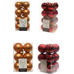 Kerstversiering kunststof kerstballen mix cognac bruin/donkerrood 4 en 6 cm pakket van 80x stuks - Kerstbal