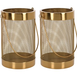 Set van 2x stuks metalen theelichthouder / lantaarn goud 21 cm - Lantaarns