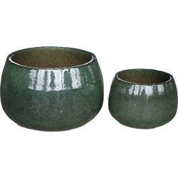 PTMD Bloempot Coraline - 47x47x31 cm - Keramiek - Groen - Set van 2